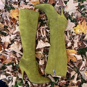Sergio Rossi Olive Green Suede Leather Tall Boots Made in Italy Women's Size 7.5